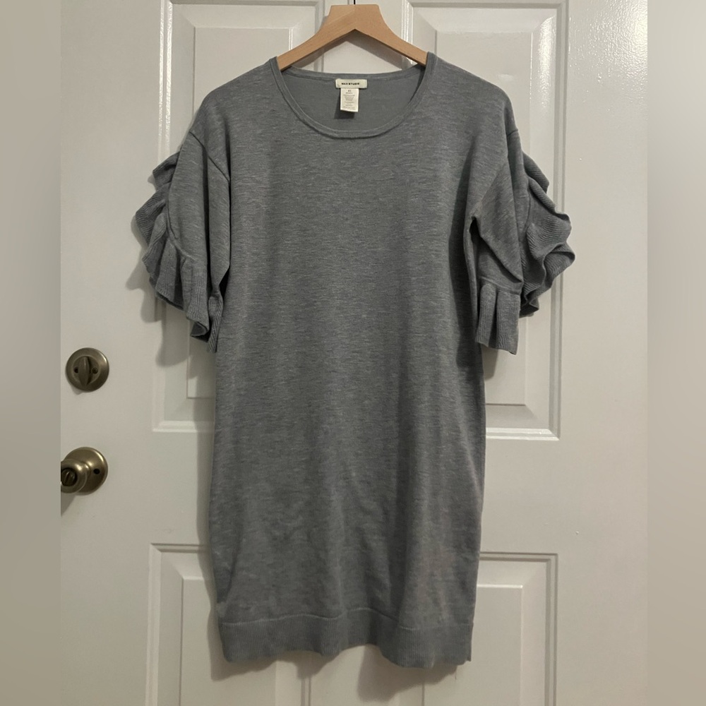 Max Studio- short ruffle sleeves, knit sweater dress